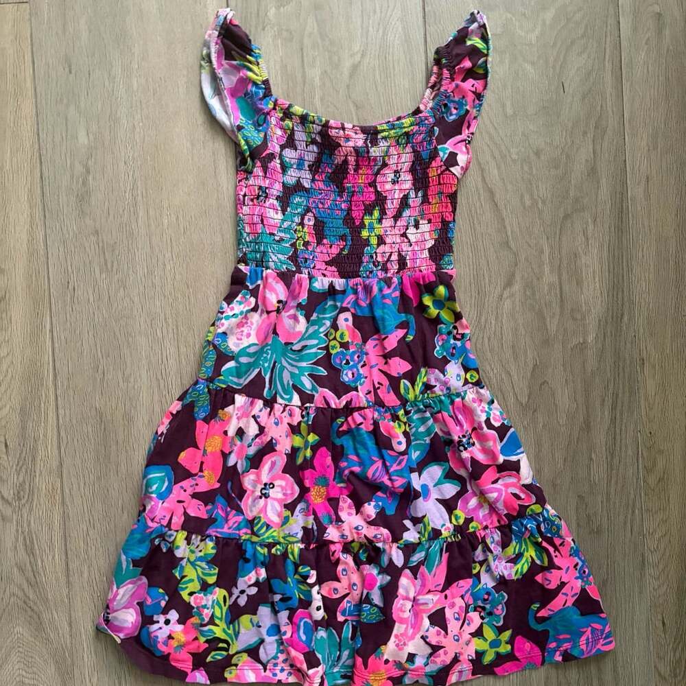 Lilly Pulitzer Girls Ellabell Dress Size XS Cherry Ganache Bohemian Garden